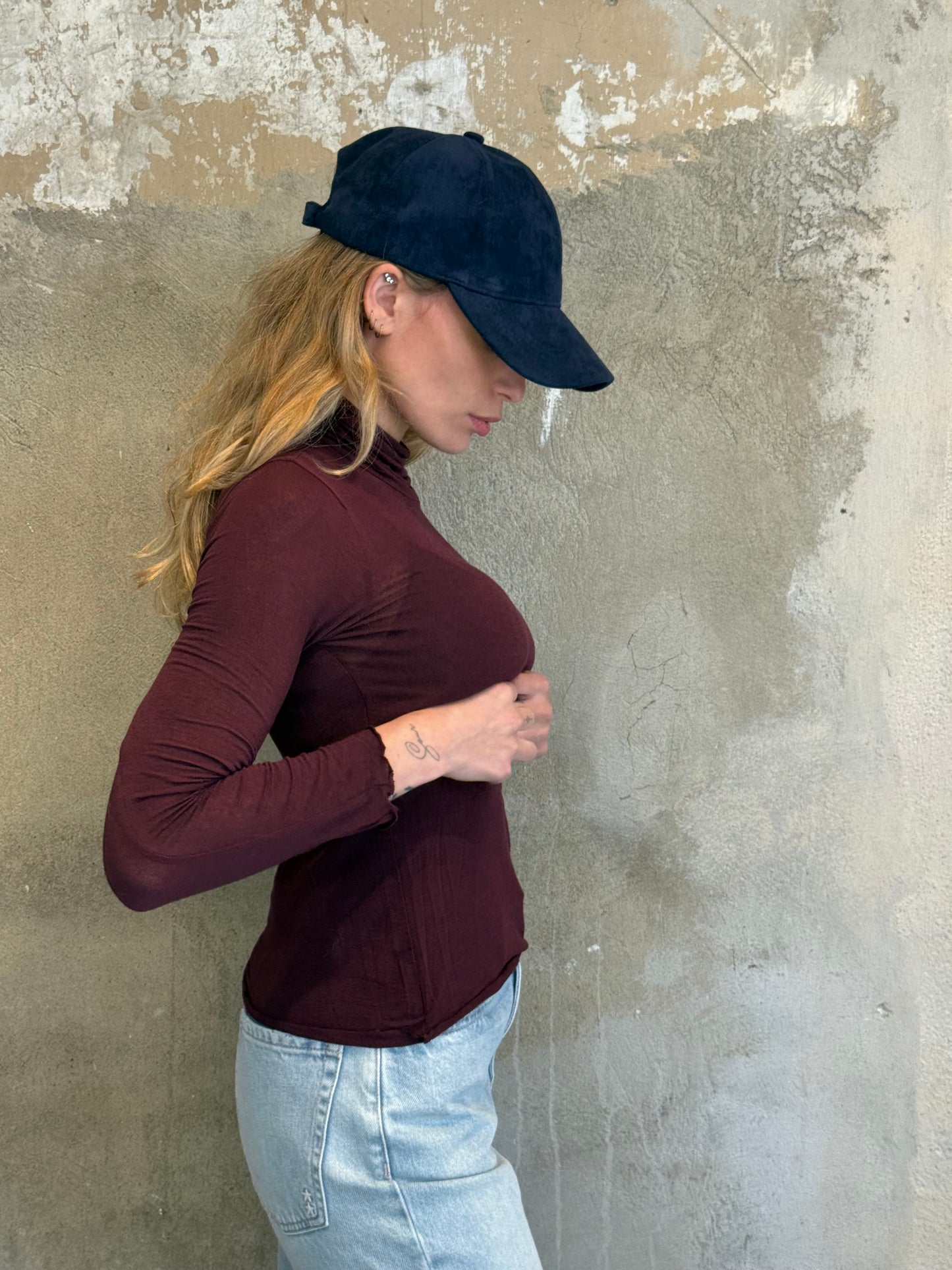 T-shirt collo alto misto cashmere