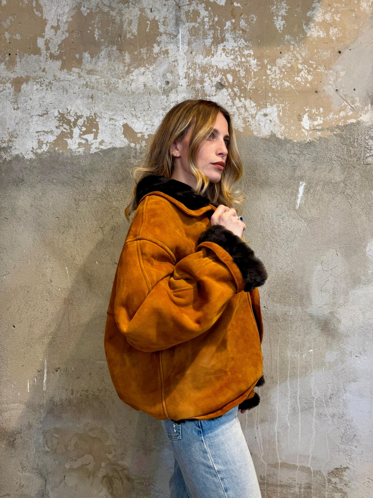 Montone crop scamosciato arancio