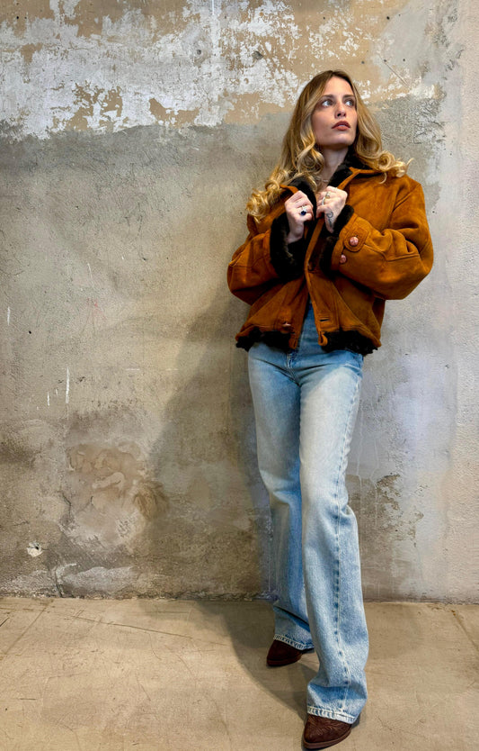 Montone crop scamosciato arancio