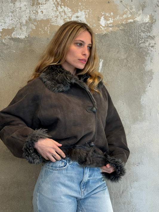 Montone crop scamosciato grigio