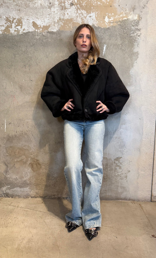 Montone crop camoscio nero
